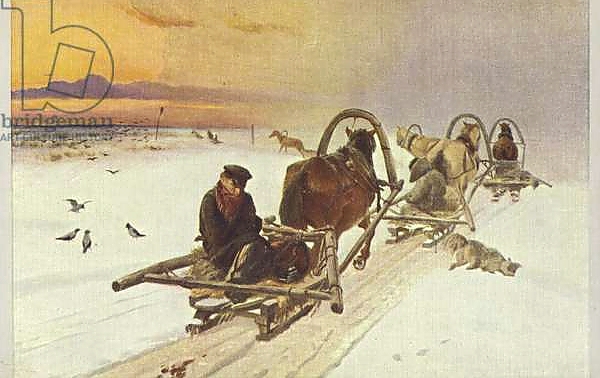 Постер Group of sleighs in Russia, 1871 с типом исполнения На холсте без рамы
