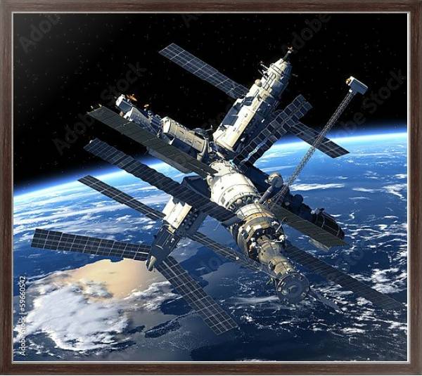 Постер Космическая станция на орбите планеты Земля с типом исполнения На холсте в раме в багетной раме 221-02
