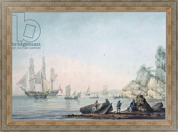 Постер Marine View, with boat and figures on a shore с типом исполнения На холсте в раме в багетной раме 484.M48.310