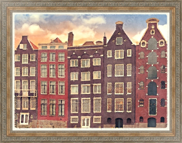 Постер Торговые дома Амстердама с типом исполнения На холсте в раме в багетной раме 484.M48.310