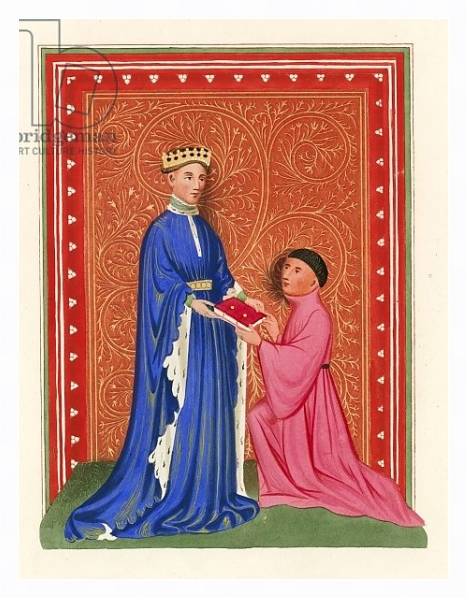 Постер Occleve Presenting his Book to Henry V, c 1410 с типом исполнения На холсте в раме в багетной раме 221-03