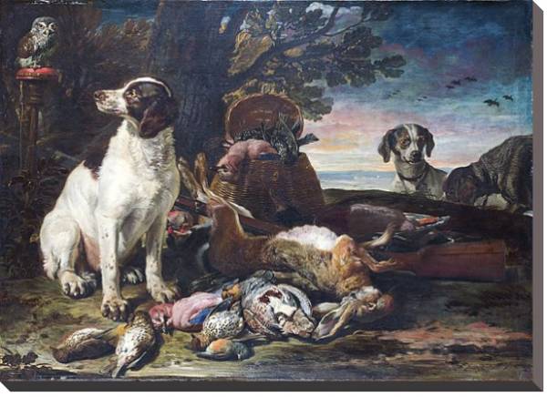 Постер Мертвые птицы и игра с собаками и совой с типом исполнения На холсте без рамы