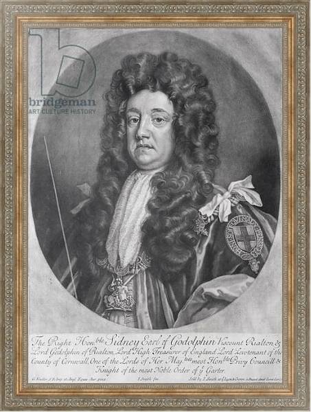 Постер Portrait of Sidney Godolphin 1st Earl of Godolphin engraved and published by John Smith 1707 с типом исполнения На холсте в раме в багетной раме 484.M48.310