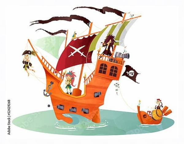 Постер Пираты в море с типом исполнения На холсте в раме в багетной раме 221-03