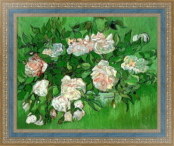 Постер Натюрморт: розовые розы с типом исполнения На холсте в раме в багетной раме 484.M48.685