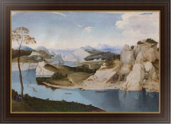 Постер Пейзаж - Река среди гор с типом исполнения На холсте в раме в багетной раме 1.023.151