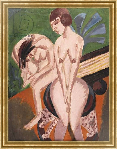 Постер Two Nudes in the Room; Zwei Akte im Raum, 1914 с типом исполнения На холсте в раме в багетной раме NA033.1.051