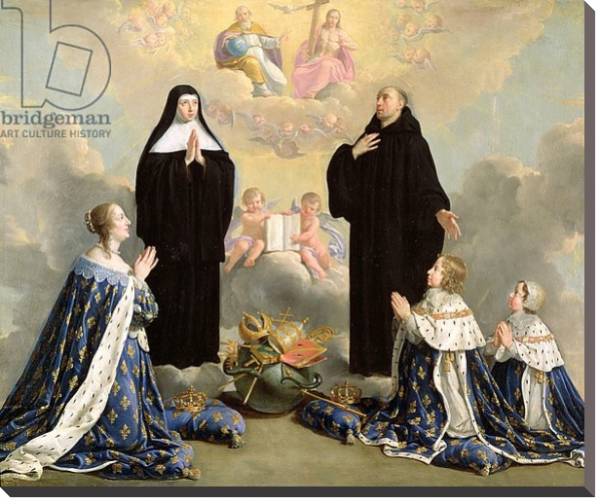 Постер Anne of Austria and her Children at Prayer with St. Benedict and St. Scholastica, 1646 с типом исполнения На холсте без рамы