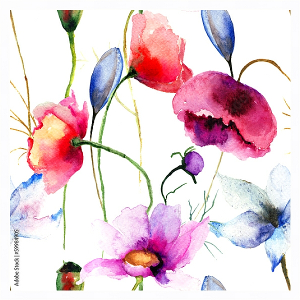 Постер Акварель. Дикие цветы 2 с типом исполнения На холсте в раме в багетной раме 221-03