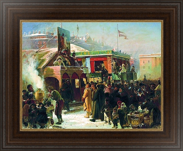 Постер Народное гулянье во время масленицы на Адмиралтейской площади в Петербурге. 1869 1 с типом исполнения На холсте в раме в багетной раме 1.023.151