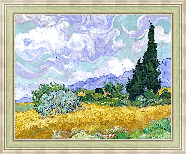 Постер Пшеничное поле с кипарисами с типом исполнения На холсте в раме в багетной раме NA053.0.113
