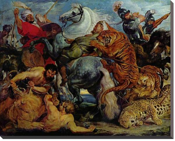Постер Охота на тигров и львов с типом исполнения На холсте без рамы