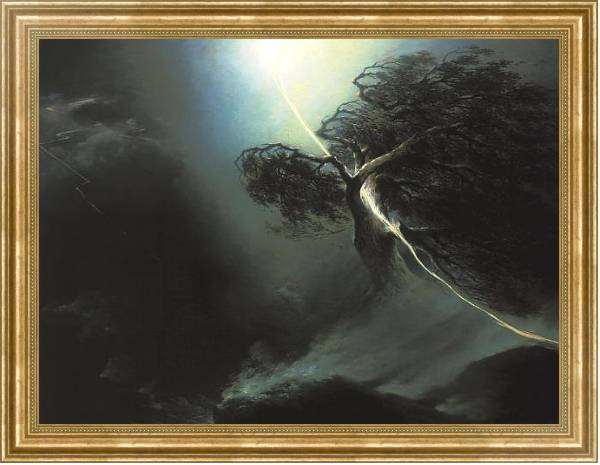 Постер Дуб, раздробленный молнией. Аллегория на смерть жены художника. 1842 с типом исполнения На холсте в раме в багетной раме NA033.1.051