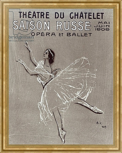 Постер Poster for the 'Saison Russe' at the Theatre du Chatelet, 1909 с типом исполнения На холсте в раме в багетной раме NA033.1.051