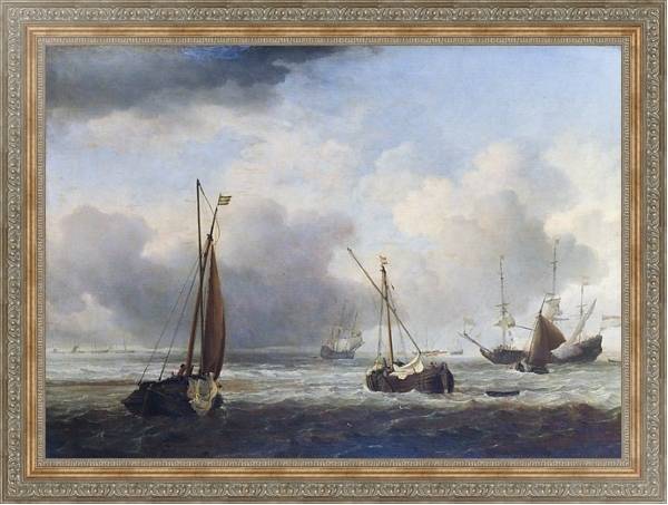 Постер Голландские корабли и малые лодки у берега с типом исполнения На холсте в раме в багетной раме 484.M48.310