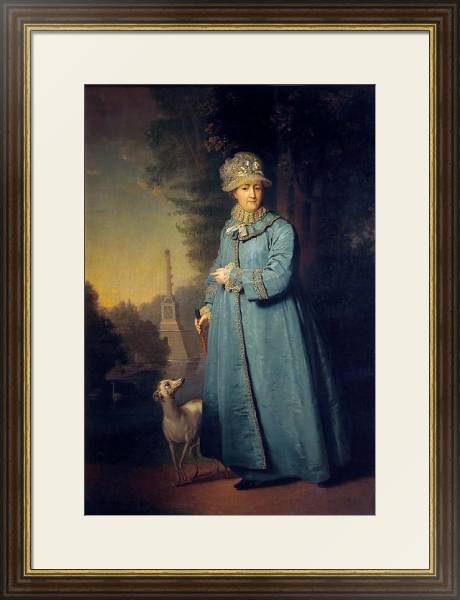 Постер Екатерина II на прогулке в Царскосельском парке (с Чесменской колонной на фоне) с типом исполнения Под стеклом в багетной раме 1.023.036