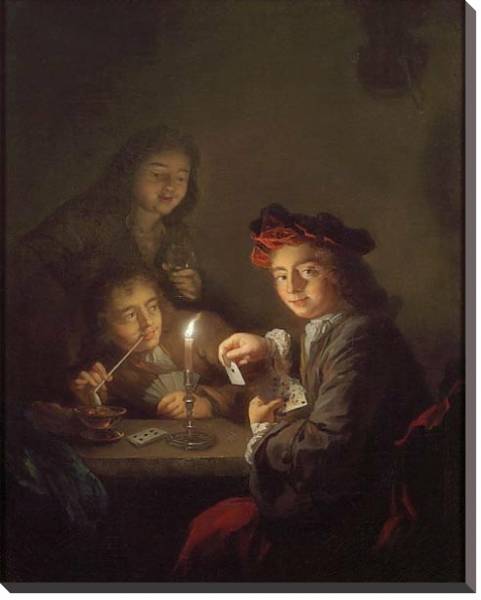 Постер Мальчики, играющие в карты при свече с типом исполнения На холсте без рамы