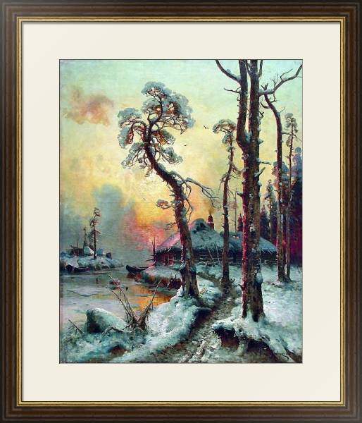 Постер Зимний пейзаж с рекой и домами. 1914 с типом исполнения Под стеклом в багетной раме 1.023.036