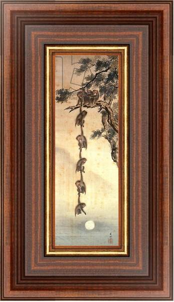 Постер Monkeys reaching for the Moon, Edo Period с типом исполнения На холсте в раме в багетной раме 35-M719P-83