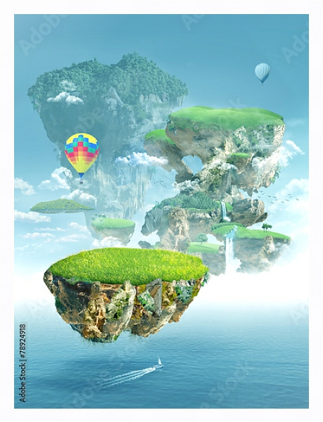 Постер Летающие острова с типом исполнения На холсте в раме в багетной раме 221-03
