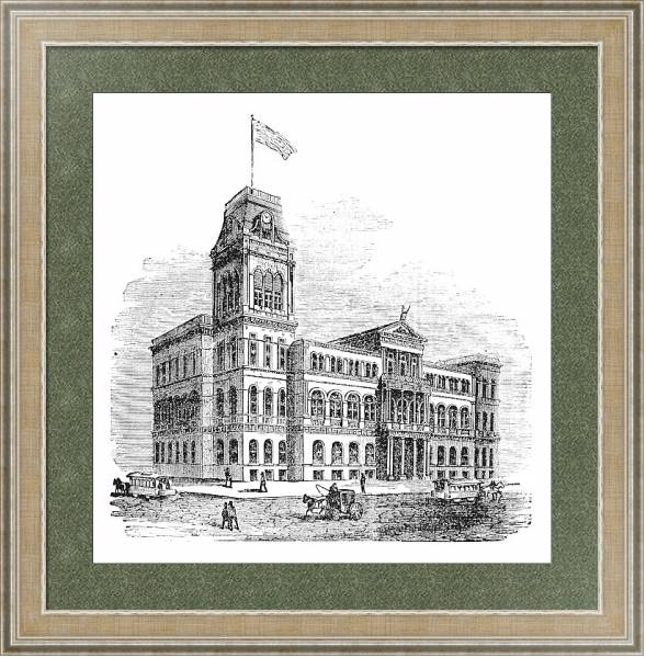 Постер Louisville City Hall in Louisville Kentucky United States vintage engraving с типом исполнения Акварель в раме в багетной раме 485.M40.584