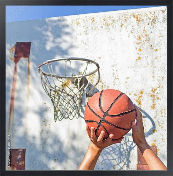 Постер Бросок в баскетбольную корзину с типом исполнения На холсте в раме в багетной раме 1727.8010