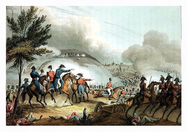 Постер Battle of Salamanca, 22nd July 1812, etched by J. Clarke, coloured by M. Dubourg с типом исполнения На холсте в раме в багетной раме 221-03