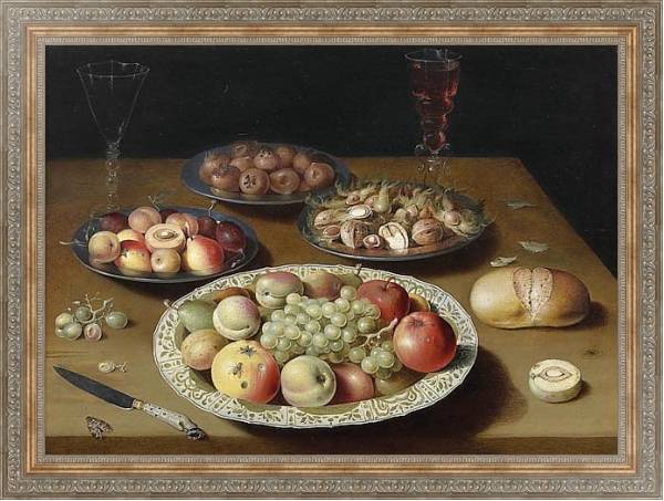 Постер Натюрморт с  фруктами и орехами с типом исполнения На холсте в раме в багетной раме 484.M48.310
