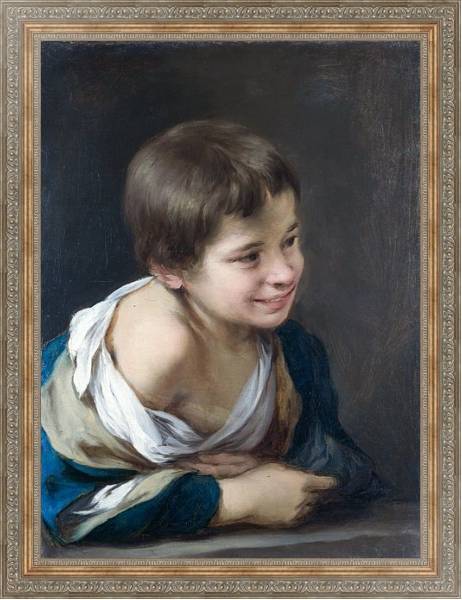 Постер Крестьянский мальчик, наклоняющийся через оконную раму с типом исполнения На холсте в раме в багетной раме 484.M48.310