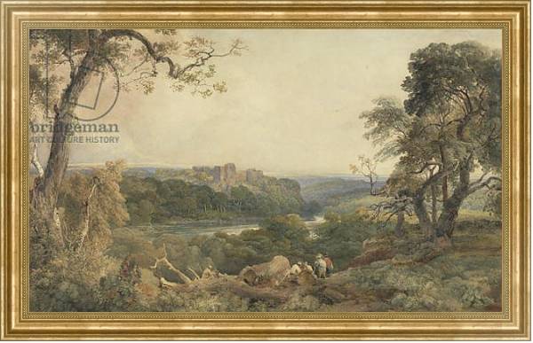 Постер Castle above a River, Woodcutters in the Foreground с типом исполнения На холсте в раме в багетной раме NA033.1.051