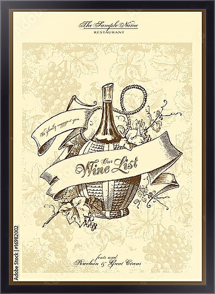 Постер Серия меню: список вин с типом исполнения На холсте в раме в багетной раме 221-01