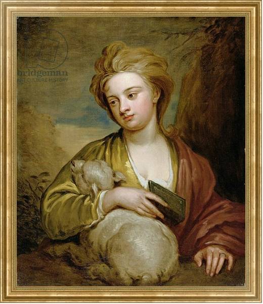 Постер Portrait of a Woman as St. Agnes, traditionally identified as Catherine Voss, c.1705-10 с типом исполнения На холсте в раме в багетной раме NA033.1.051