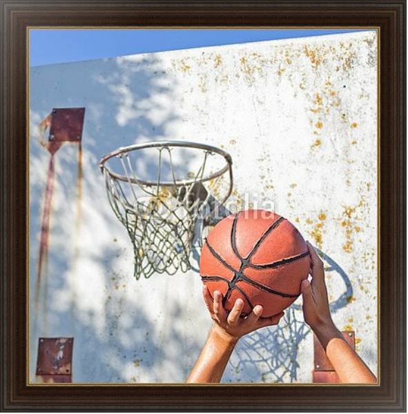 Постер Бросок в баскетбольную корзину с типом исполнения На холсте в раме в багетной раме 1.023.151