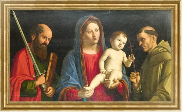 Постер Дева Мария с ребенком со святыми Павлом и Франсисом с типом исполнения На холсте в раме в багетной раме NA033.1.051