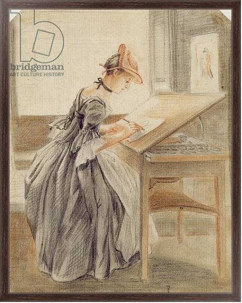 Постер A Lady Copying at a Drawing Table, c.1760-70 с типом исполнения На холсте в раме в багетной раме 221-02