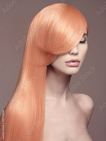 Постер Длинные прямые волосы персикового цвета с типом исполнения На холсте без рамы