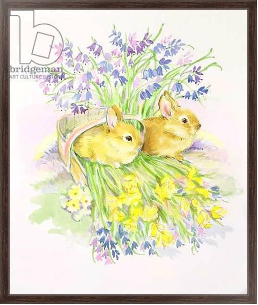 Постер Rabbits in a basket with Daffodils and Bluebells с типом исполнения На холсте в раме в багетной раме 221-02