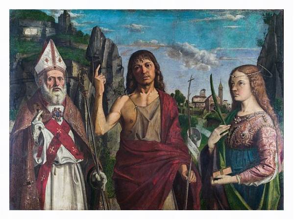 Постер Святой Зено, Иоанн Креститель и женщина-мученик с типом исполнения На холсте в раме в багетной раме 221-03