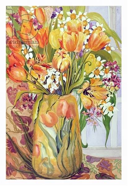 Постер Tulips and Narcissi in an Art Nouveau Vase с типом исполнения На холсте в раме в багетной раме 221-03