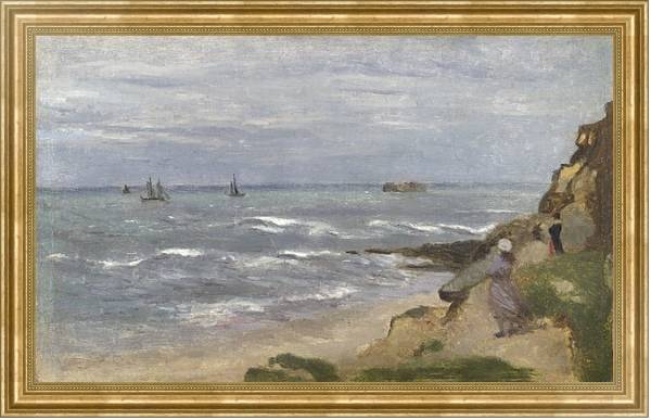 Постер Морской пейзаж с людьми на скалах с типом исполнения На холсте в раме в багетной раме NA033.1.051