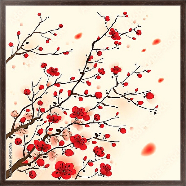 Постер Цветение сакуры с типом исполнения На холсте в раме в багетной раме 221-02