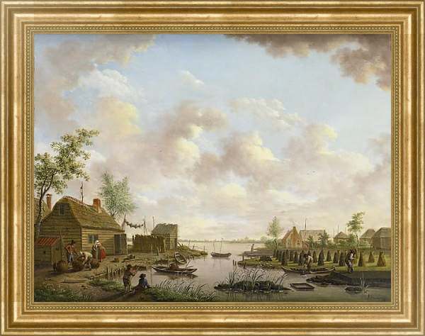 Постер Landschap met vissers en turfstekende boeren in het laagveen с типом исполнения На холсте в раме в багетной раме NA033.1.051