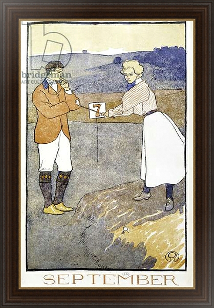 Постер Couple Playing Golf - in “” Golf Calendar”” by Edward Penfield, 1899 с типом исполнения На холсте в раме в багетной раме 1.023.151