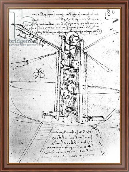 Постер Vertically standing bird's-winged flying machine, fol. 80r from Paris Manuscript B, 1488-90 с типом исполнения На холсте в раме в багетной раме 35-M719P-83