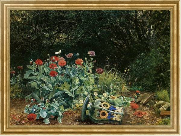 Постер Летние цветы в тихом уголке сада с типом исполнения На холсте в раме в багетной раме NA033.1.051