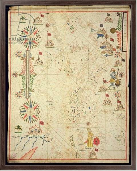 Постер The Mediterranean Basin, from a nautical atlas, 1646 с типом исполнения На холсте в раме в багетной раме 221-02