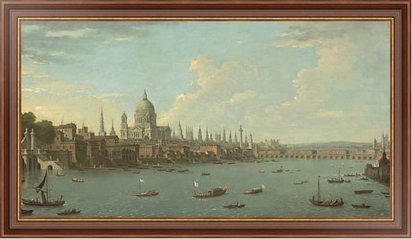 Постер Вид на Лондон, Темзу и собор Святого Павла с типом исполнения На холсте в раме в багетной раме 35-M719P-83