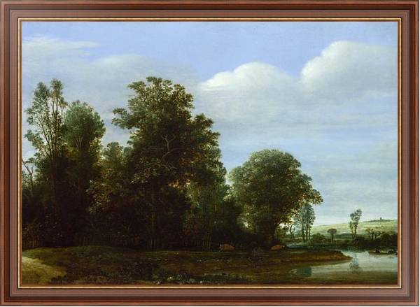Постер Пейзаж с рекой у леса с типом исполнения На холсте в раме в багетной раме 35-M719P-83