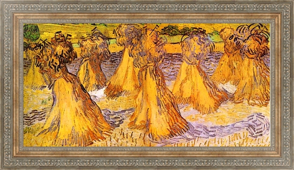 Постер Поле с пшеничными скирдами с типом исполнения На холсте в раме в багетной раме 484.M48.310