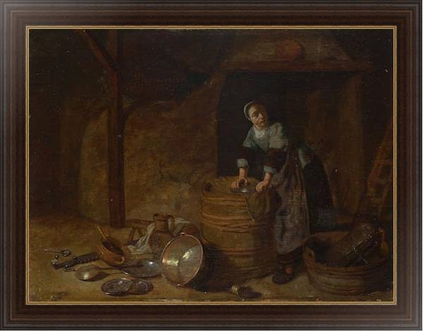 Постер Женщина, чистящая горшок с типом исполнения На холсте в раме в багетной раме 1.023.151